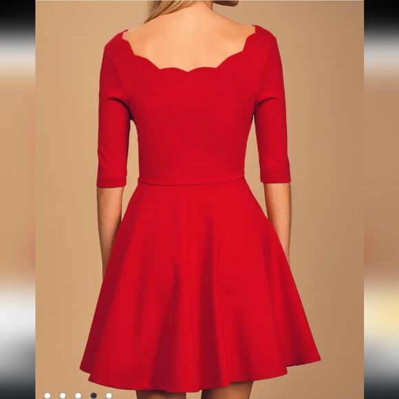 Lulu's tip the scallops red scalloped skater dress size xs - Picture 4 of 15